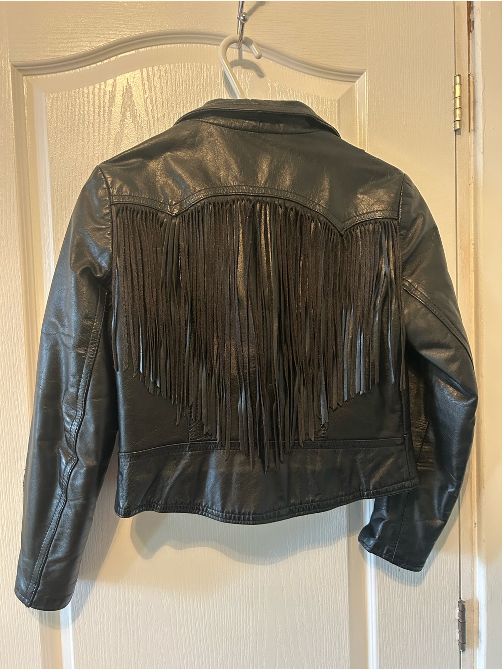 Fringed Black Leather Jacket - Women's Western Style